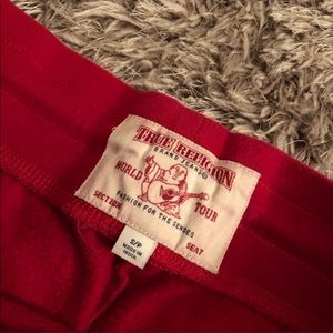 Womens Black Rhinestone Red True Religion Joggers